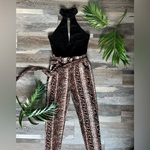 Set of ASOS Textured Black Bodysuit and Snake Skin Long Pants